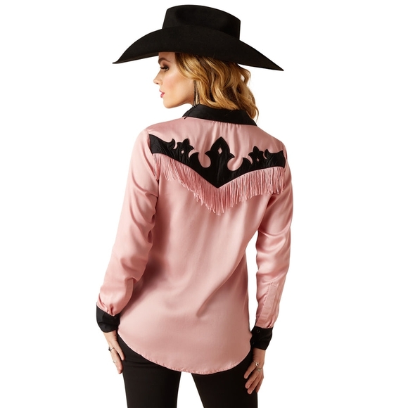 ARIAT Pink and Black Western Fringe Shirt Size XXL Snap Western Yoke - Picture 3 of 7